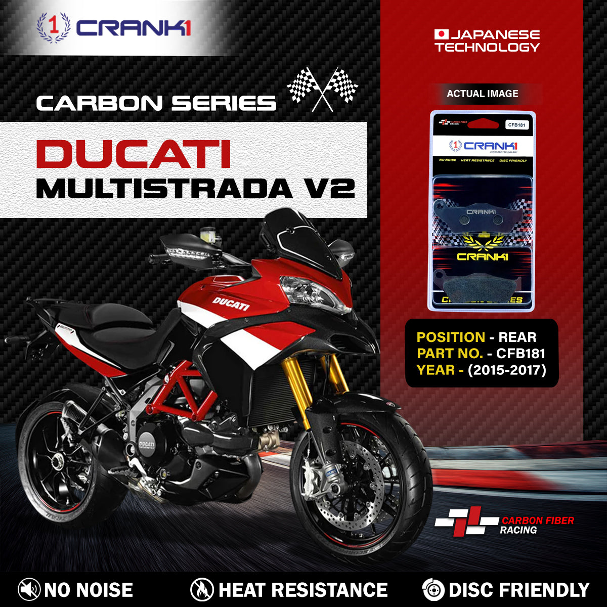 Crank1 Carbon Brake Pads For Ducati Multistrada V2 (2015-2017) - Rear - CFB181