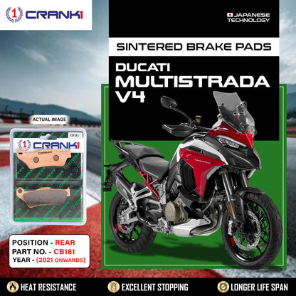 Crank1 Sintered Brake Pads For Ducati Multistrada 1200 V4 (2021 Onwards) - Rear - CB181