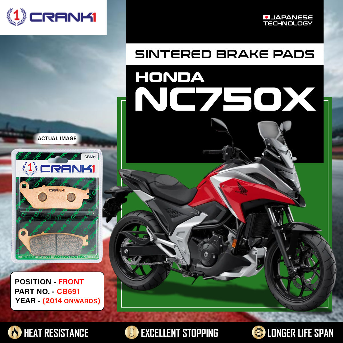 Crank1 Sintered Brake Pads For Honda NC750X (2014 Onwards) - Front - CB691