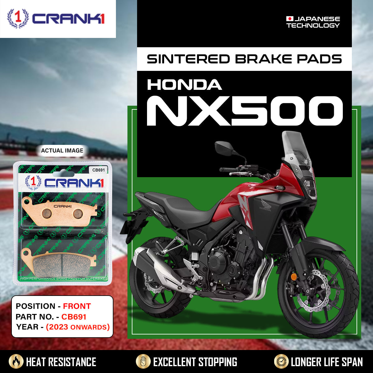 Crank1 Sintered Brake Pads For Honda NX500 (2023 Onwards) - Front - CB691
