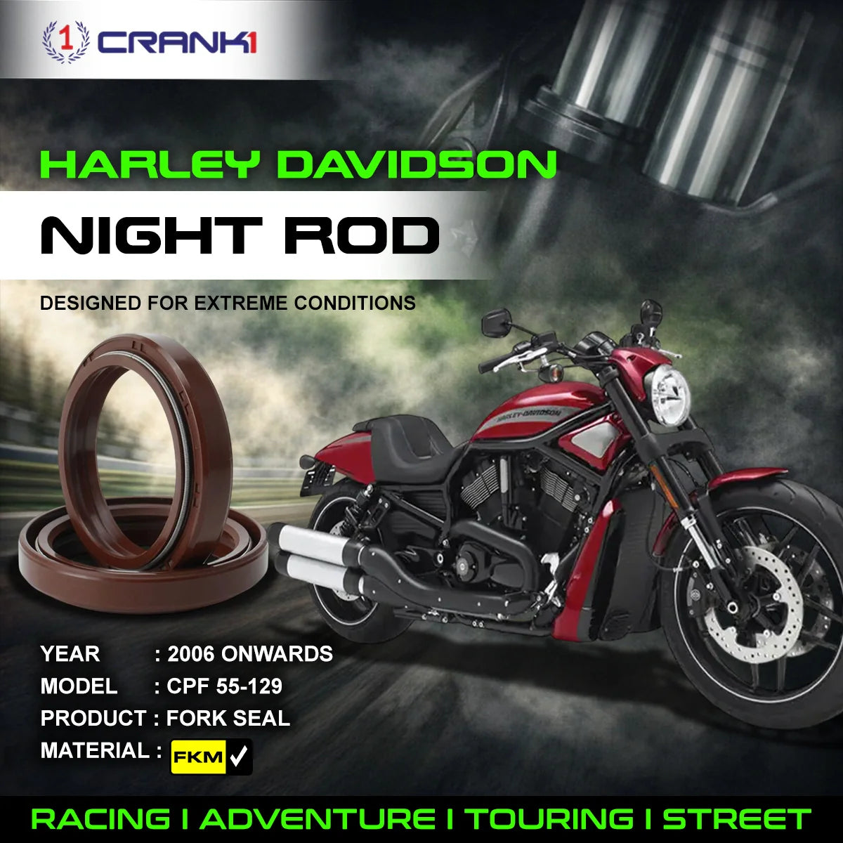 Crank1 Fork Oil Seals Pair For Harley Davidson Night Rod (2006 Onwards) - CPF55-129