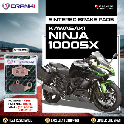 Crank1 Sintered Brake Pads For Kawasaki Ninja 1000SX (2015-2016) (2017-2019) - Rear - CB291
