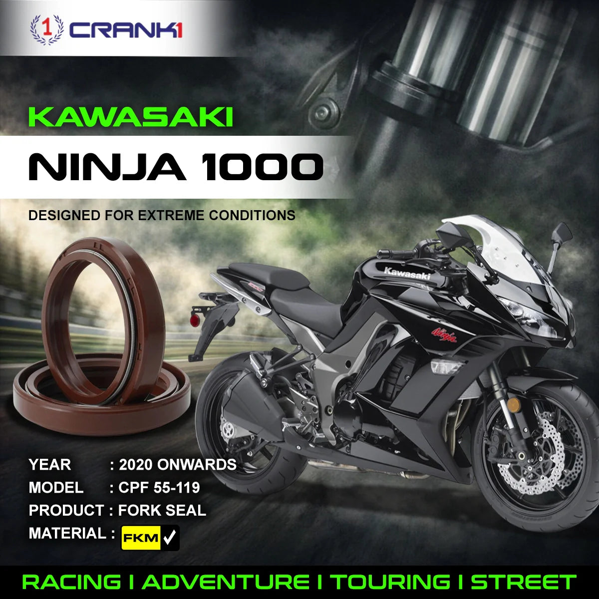 Crank1 Fork Oil Seals Pair For Kawasaki Ninja 1000 (2020 Onwards) - CPF55-119