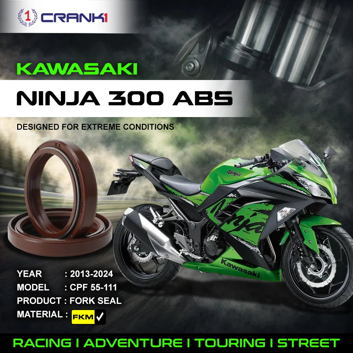 Crank1 Fork Oil Seals Pair For Kawasaki Ninja 300 ABS (2013-2024) - CPF55-111