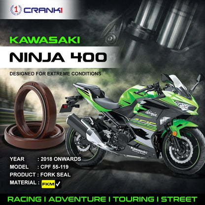 Crank1 Fork Oil Seals Pair For Kawasaki Ninja 400 (2018 Onwards) - CPF55-119