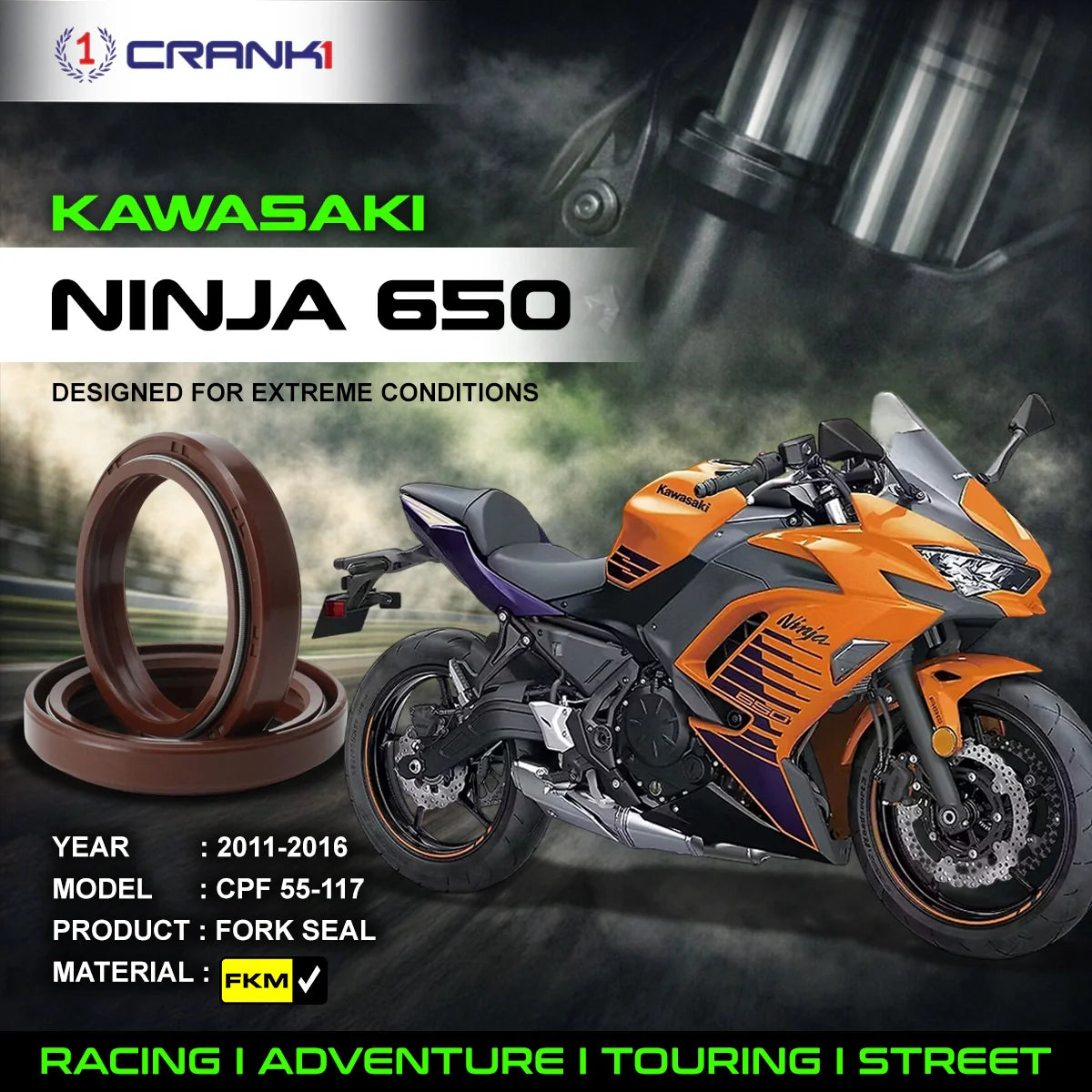Crank1 Fork Oil Seals Pair For Kawasaki Ninja 650 (2011-2016) - CPF55-117