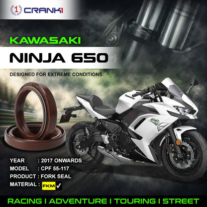 Crank1 Fork Oil Seals Pair For Kawasaki Ninja 650 (2017 Onwards) - CPF55-117
