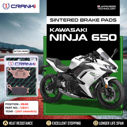 Crank1 Sintered Brake Pads For Kawasaki Ninja 650 (2017 Onwards) - Rear - CB471