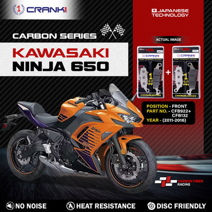 Crank1 Carbon Brake Pads For Kawasaki Ninja 650 (2006-2016) - Front - CFB922 + CFB132 - 2 Sets