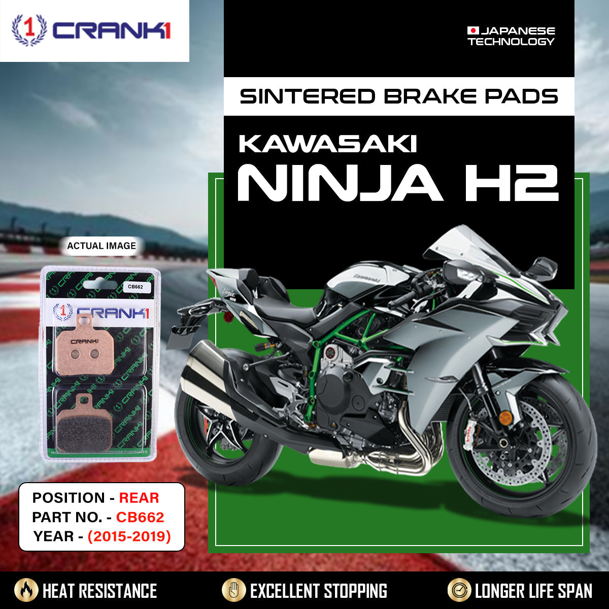 Crank1 Sintered Brake Pads For Kawasaki Ninja H2 (2015-2019) - Rear - CB662