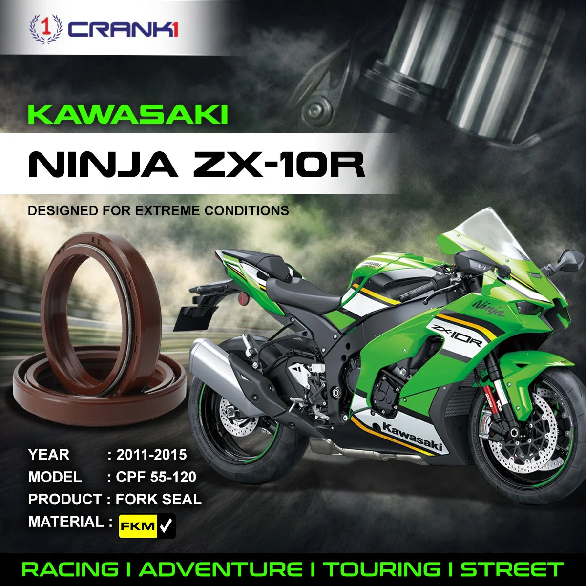Crank1 Fork Oil Seals Pair For Kawasaki Ninja ZX-10R (2011-2015) - CPF55-120