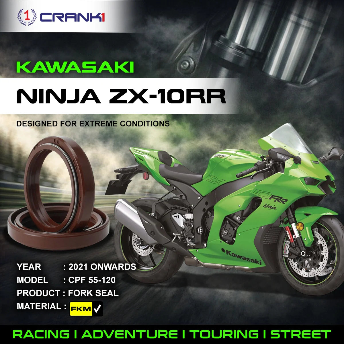 Crank1 Fork Oil Seals Pair For Kawasaki Ninja ZX-10RR (2021 Onwards) - CPF55-120
