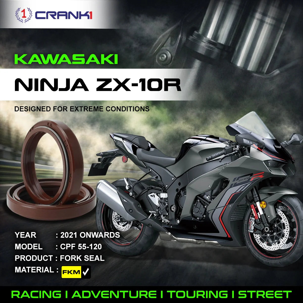 Crank1 Fork Oil Seals Pair For Kawasaki Ninja ZX-10R (2021 Onwards) - CPF55-120