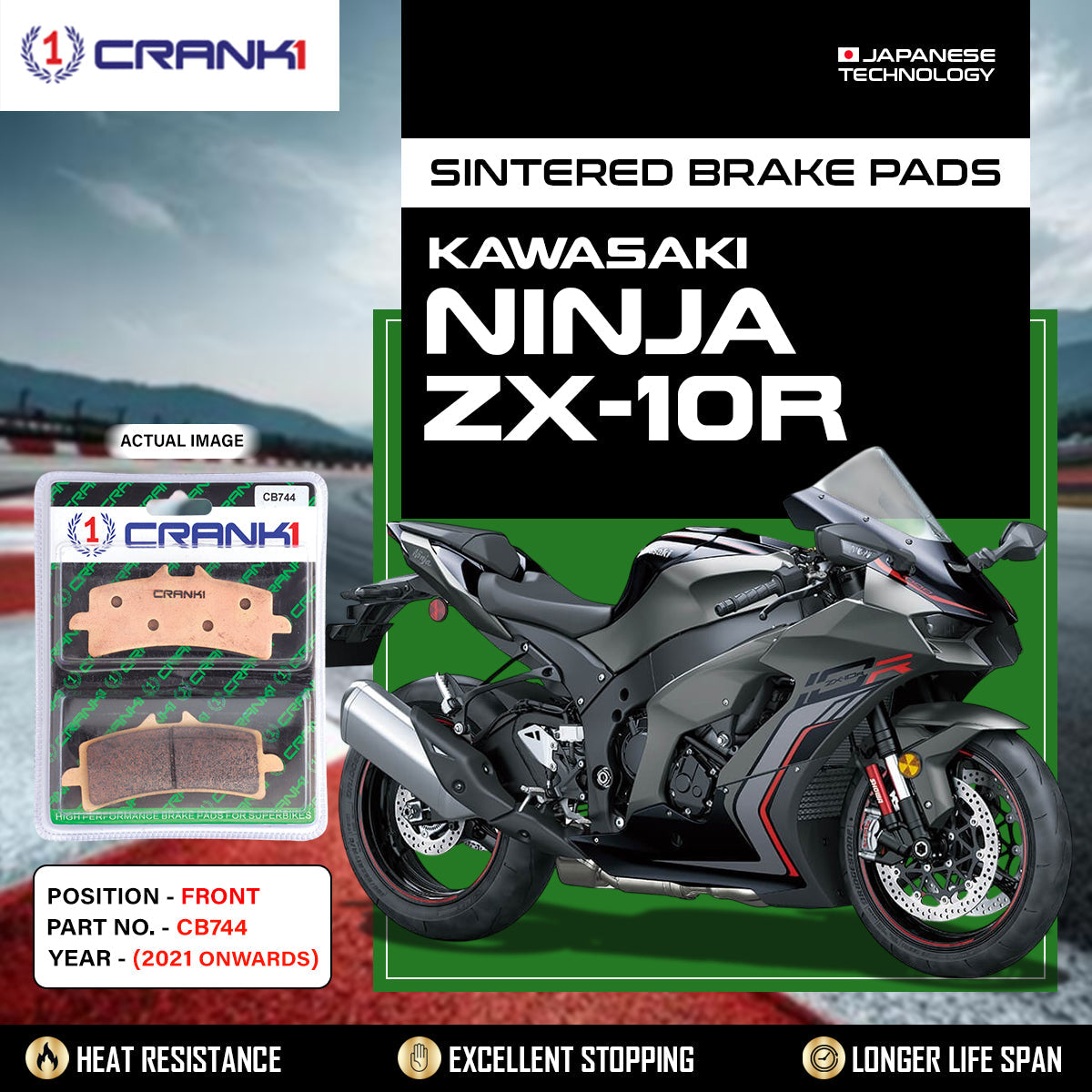 Crank1 Sintered Brake Pads For Kawasaki Ninja ZX-10R (2021 Onwards) - Front - CB744 - 2 Sets
