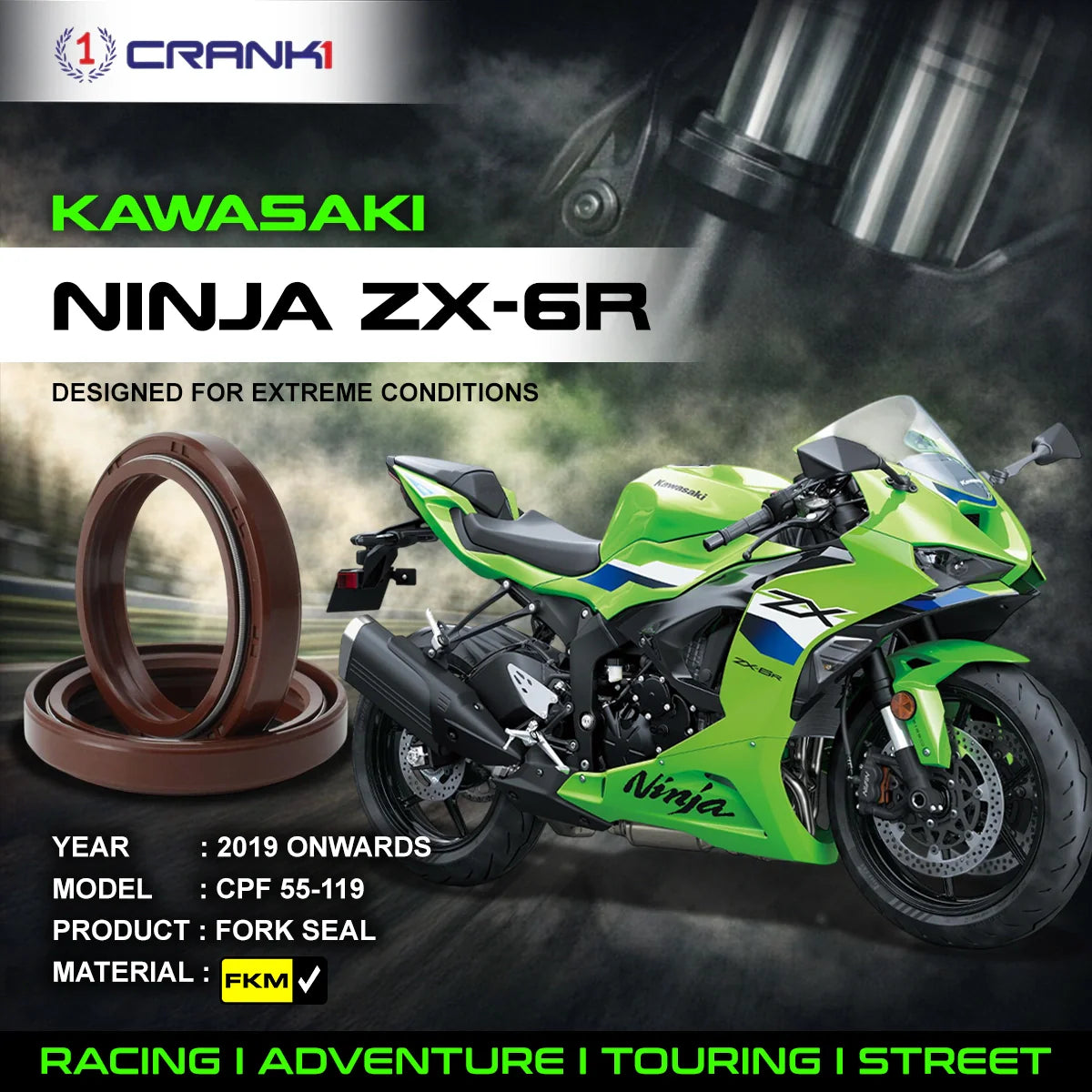 Crank1 Fork Oil Seals Pair For Kawasaki Ninja ZX-6R (2019 Onwards) - CPF55-119