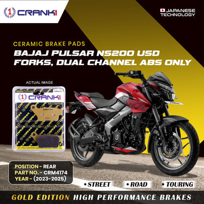 Crank1 Ceramic Brake Pads For Bajaj Pulsar NS-200 USD Forks, Dual Channel ABS Only (2023-2025) - Rear - CRM4174