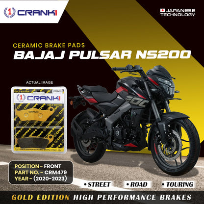 Crank1 Ceramic Brake Pads For Bajaj  Pulsar NS200 (2020-2023) - Front - CRM479 - 1 Set