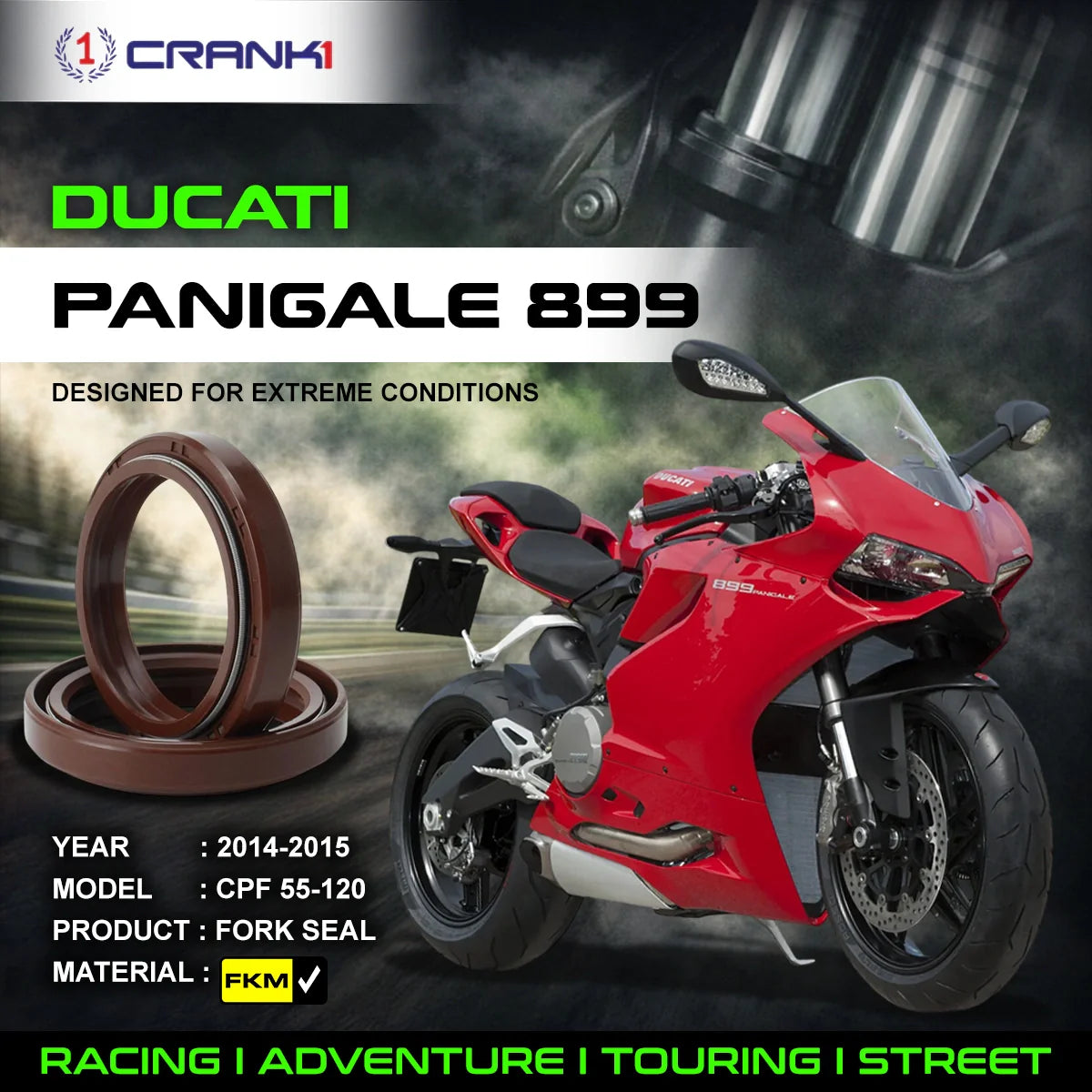 Crank1 Fork Oil Seals Pair For Ducati Panigale 899 (2014-2015) - CPF55-120