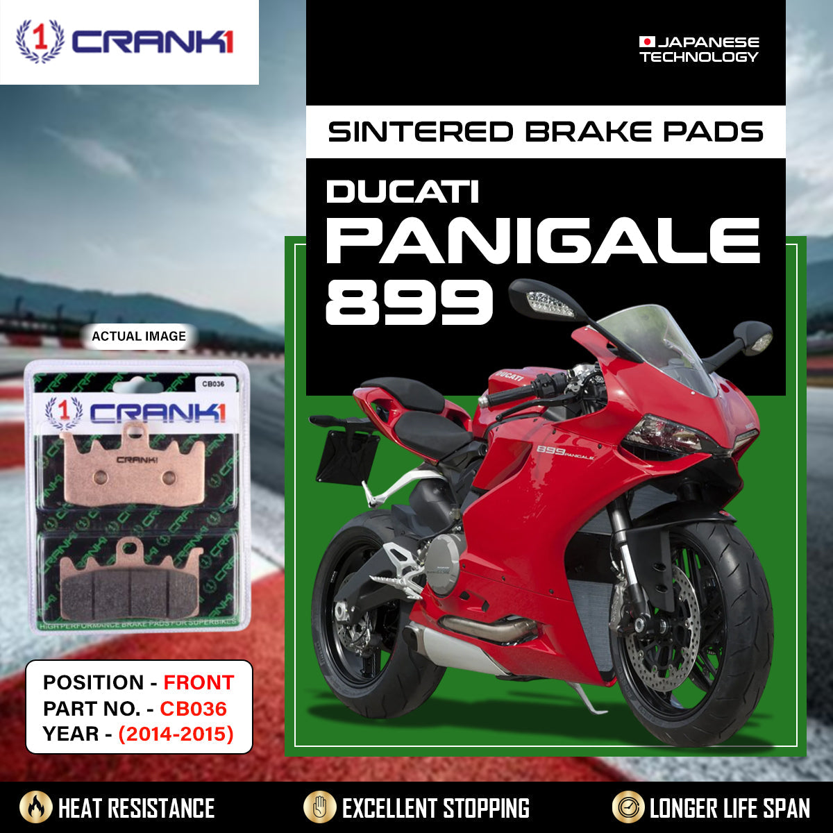 Crank1 Sintered Brake Pads For Ducati Panigale 899 (2014-2015) - Front - CB036 - 2 Sets
