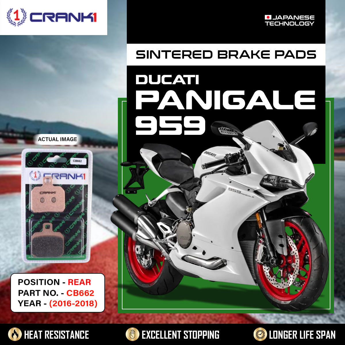 Crank1 Sintered Brake Pads For Ducati Panigale 959 (2016-2018) - Rear - CB662