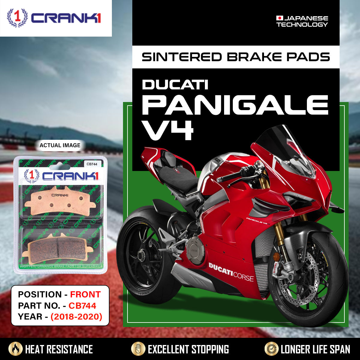 Crank1 Sintered Brake Pads For Ducati Panigale V4 (2018-2020) - Front - CB744 - 2 Sets