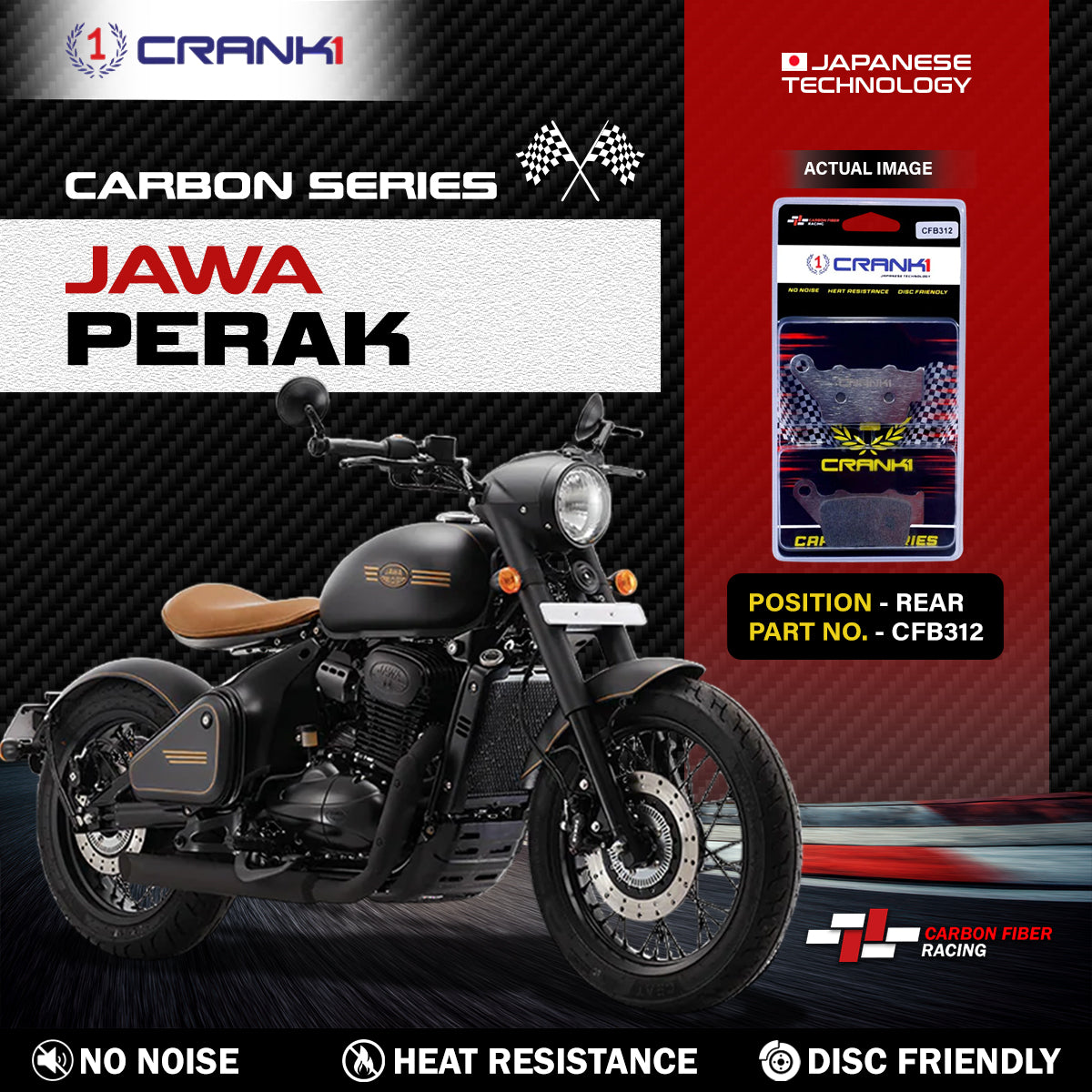 Crank1 Carbon Brake Pads For Jawa Perak - Rear - CFB312