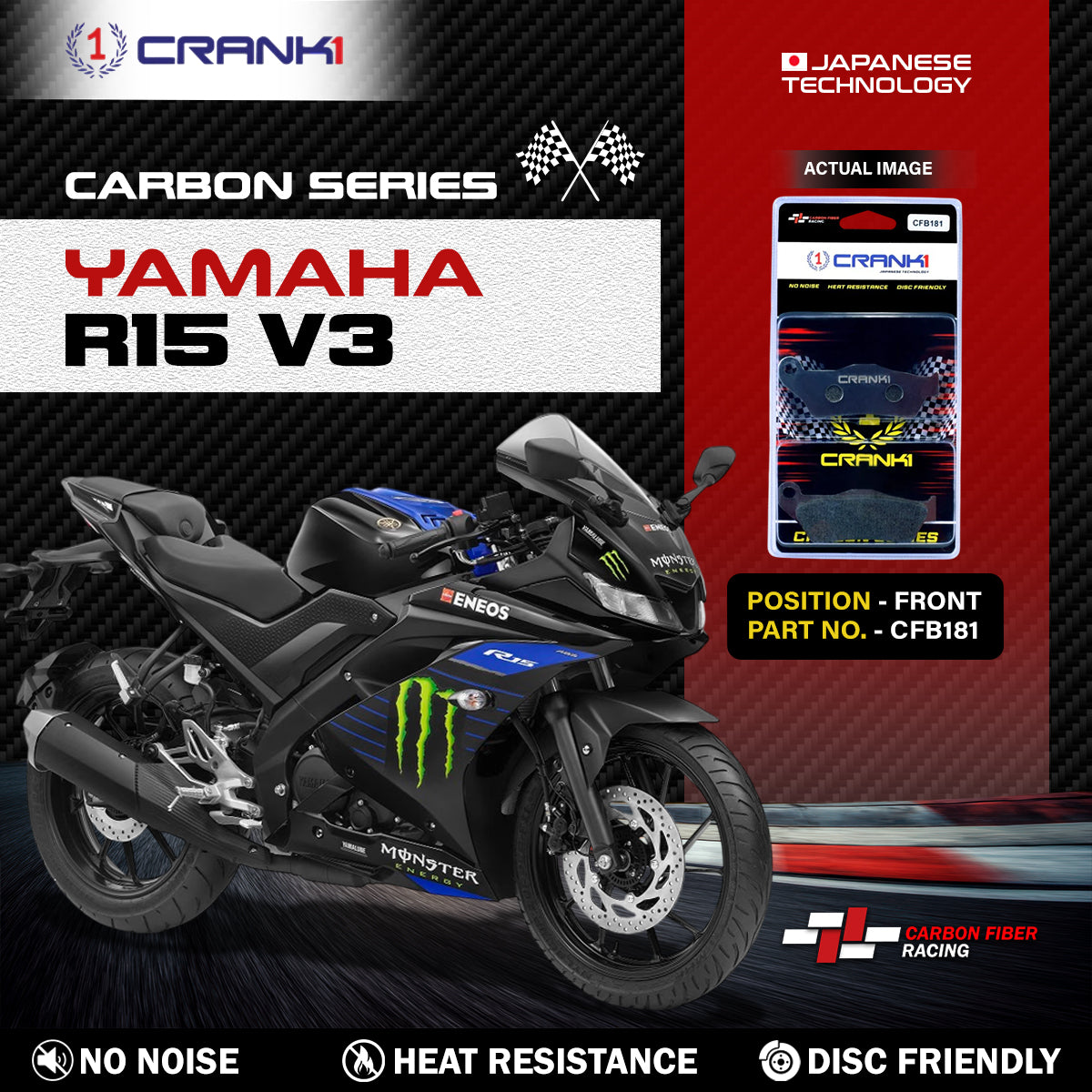 Crank1 Carbon Brake Pads For Yamaha R15 V3 - Front - CFB181