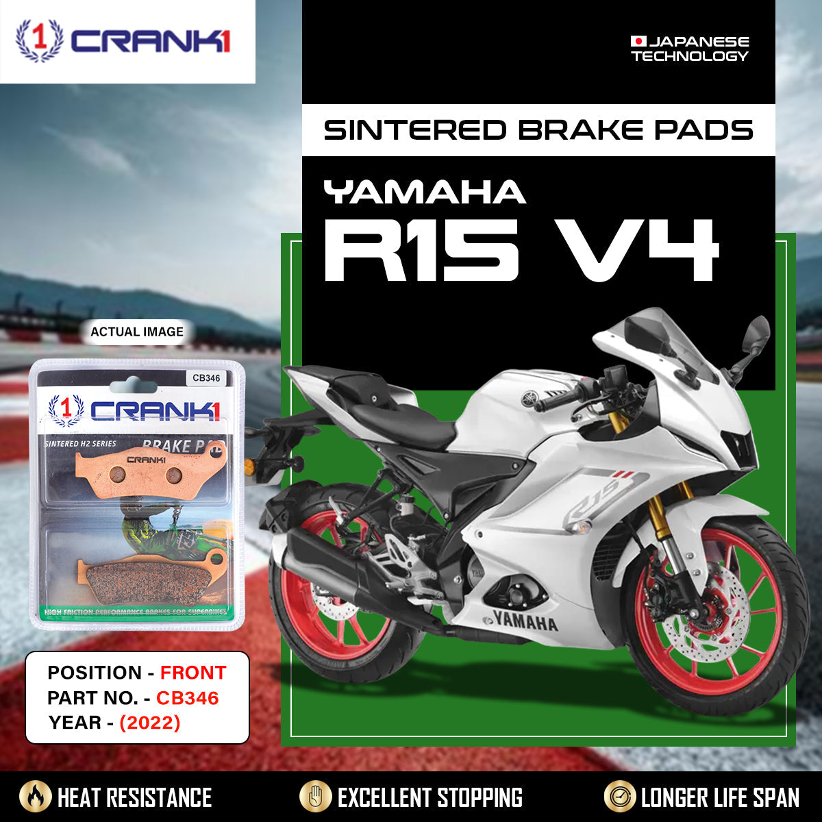 Crank1 Sintered Brake Pads For Yamaha R15 V4 (2022) - Front - CB346