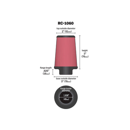 K&N High Flow Universal Air Filter - RC-1060