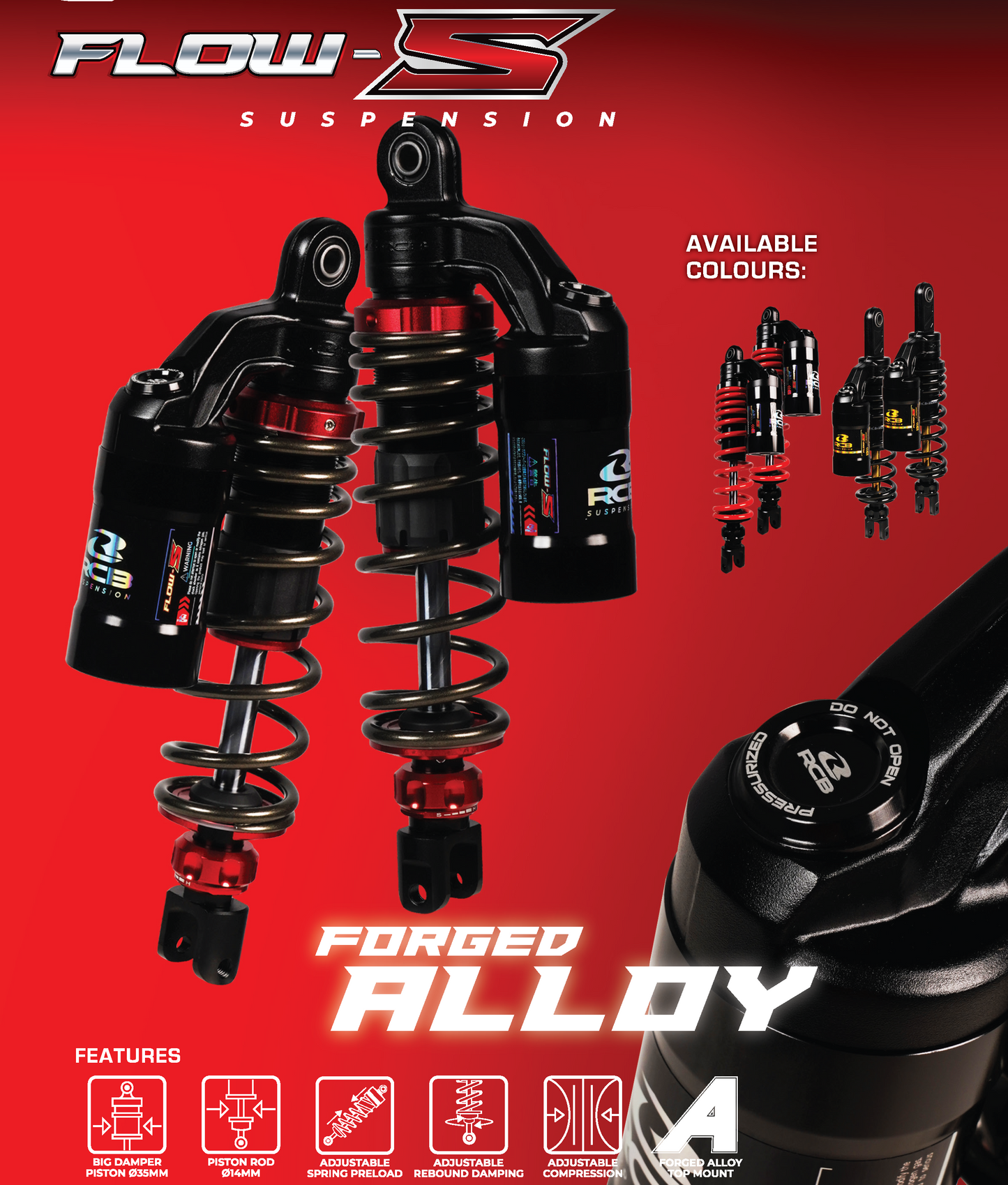 RCB FLOW-S Rear Shock Absorber for Yamaha Aerox 155 305MM RED - 01A0260R