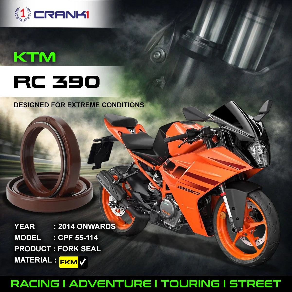 Crank1 Fork Oil Seals Pair For KTM RC 390 (2014 Onwards) - CPF55-114