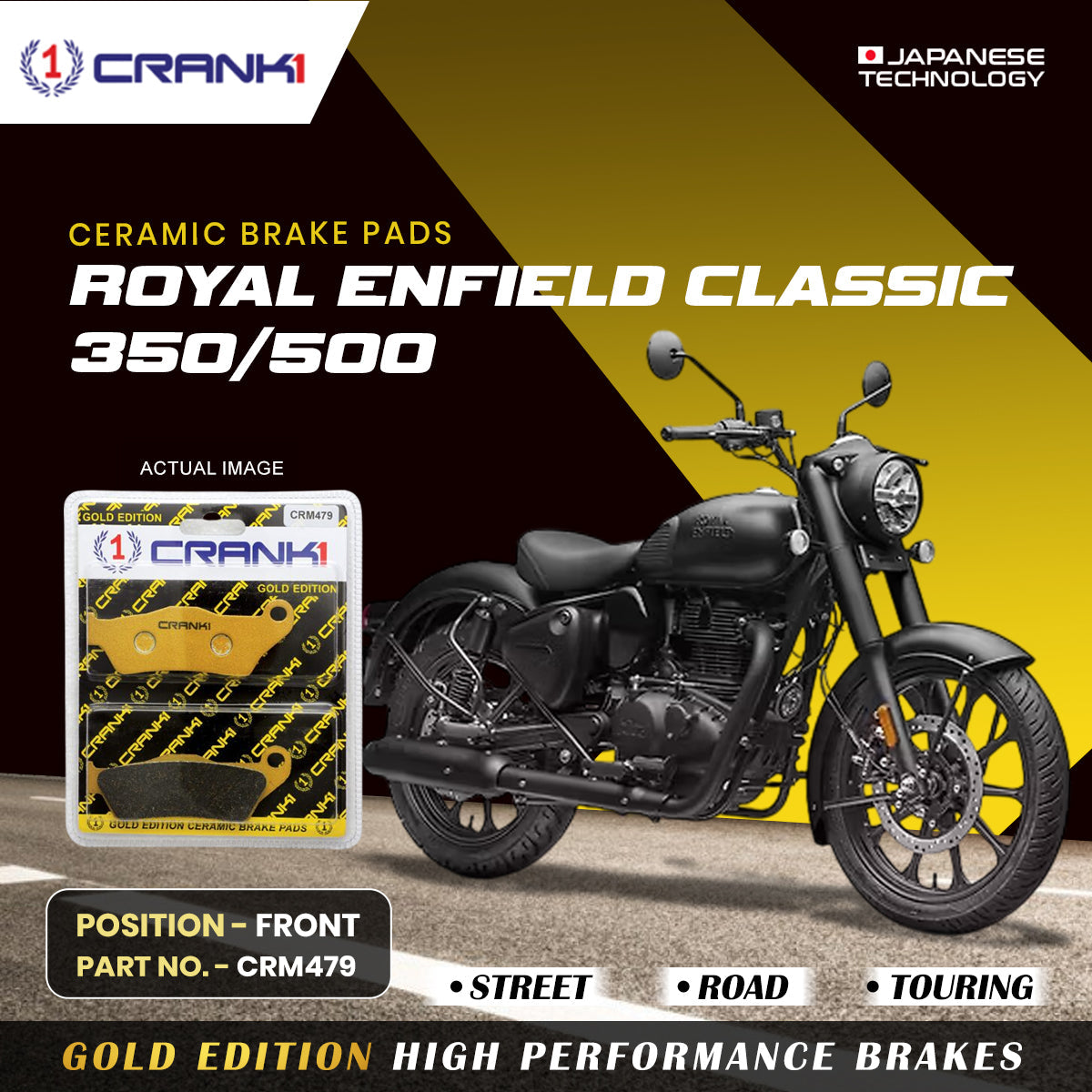 Crank1 Ceramic Brake Pads For Royal Enfield Classic 350/500 - Front - CRM479