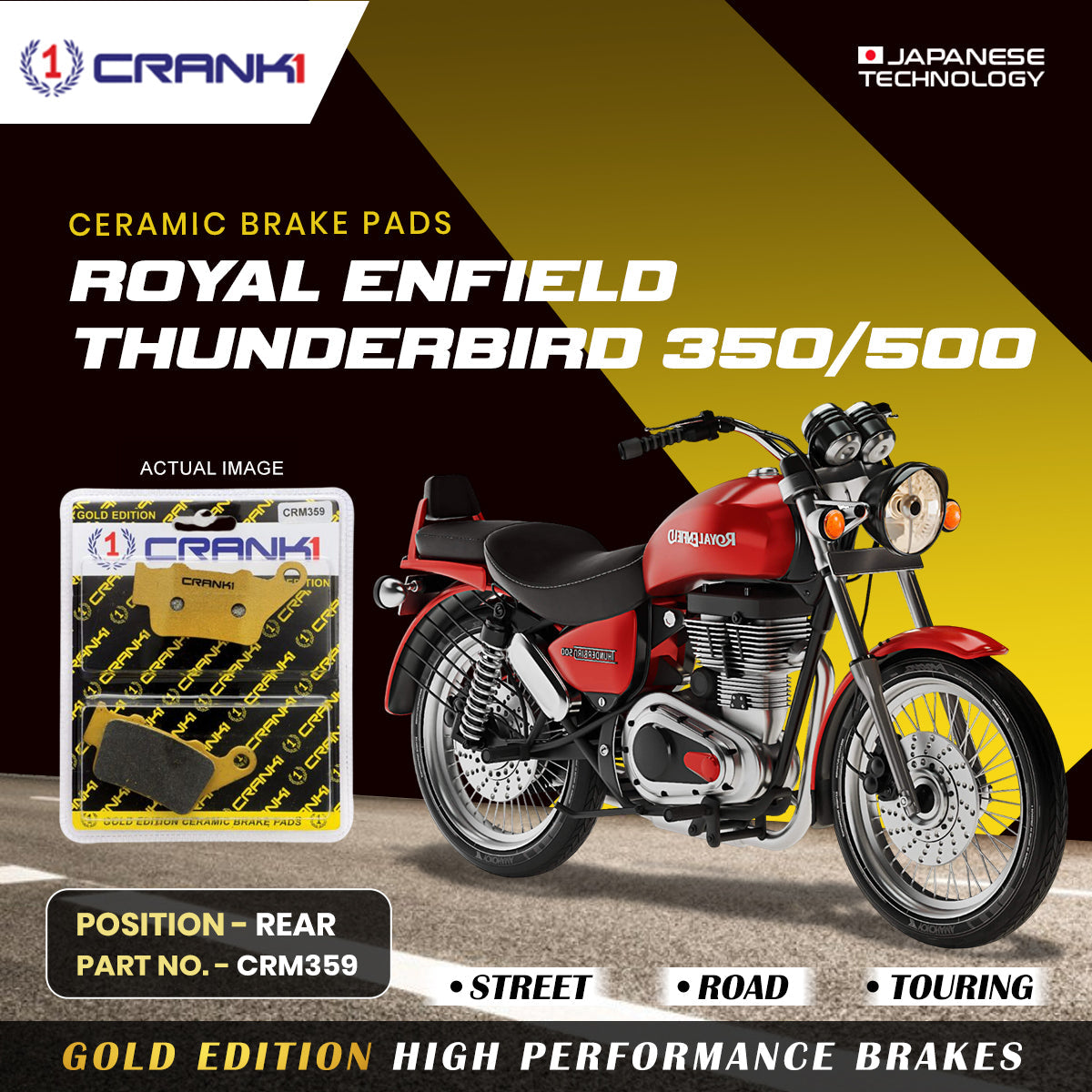 Crank1 Ceramic Brake Pads For Royal Enfield Thunderbird 350/500 - Rear - CRM359