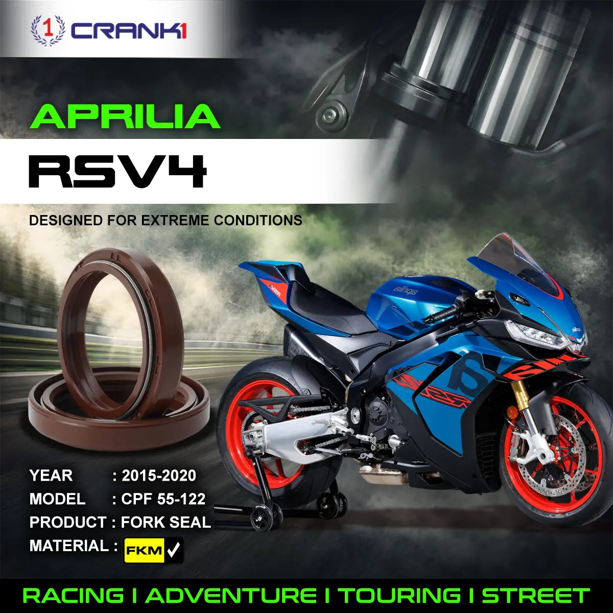 Crank1 Fork Oil Seals Pair For Aprilia RSV4 (2015-2020) - CPF55-122