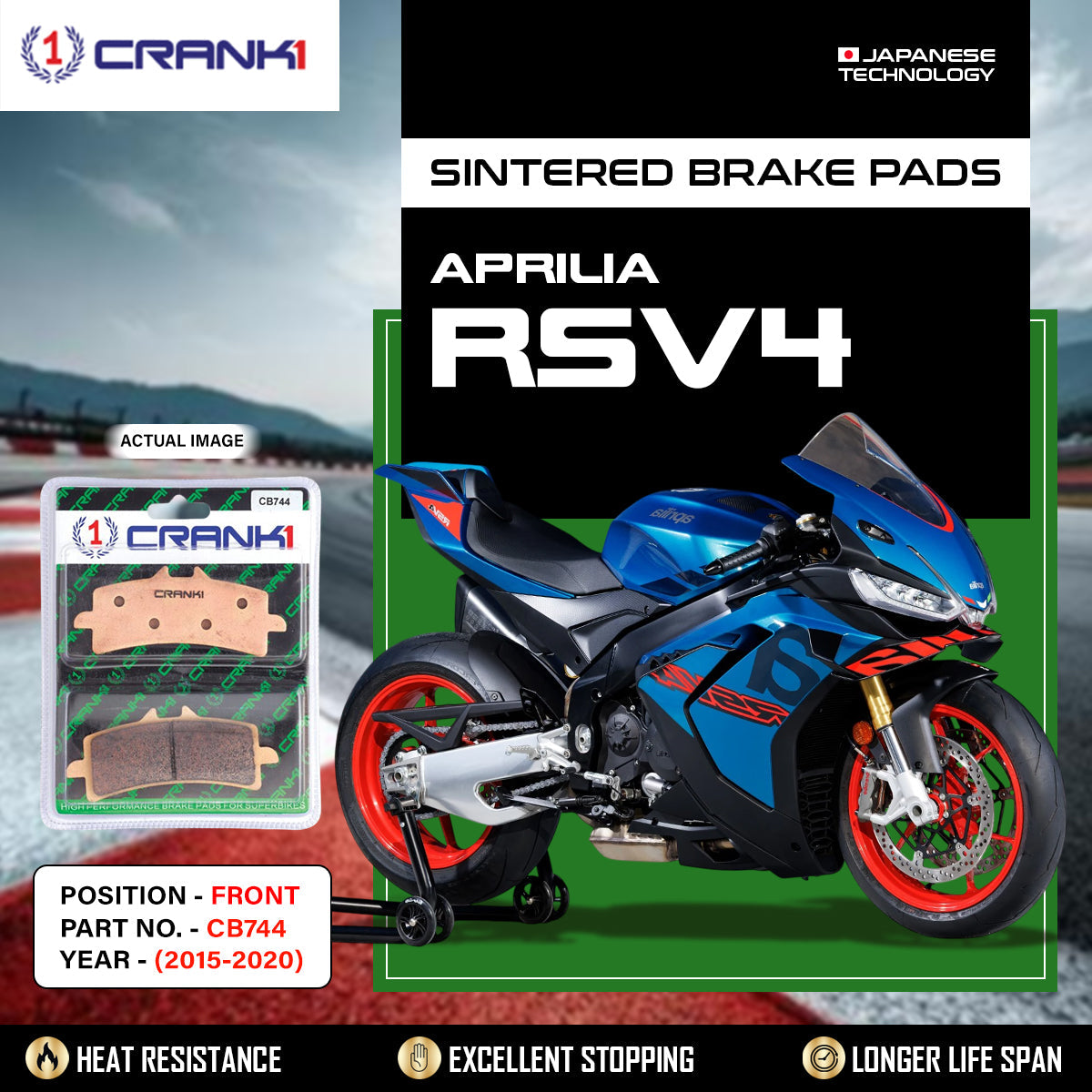 Crank1 Sintered Brake Pads For Aprilia RSV4 (2015-2020) - Front - CB744 - 2 Sets