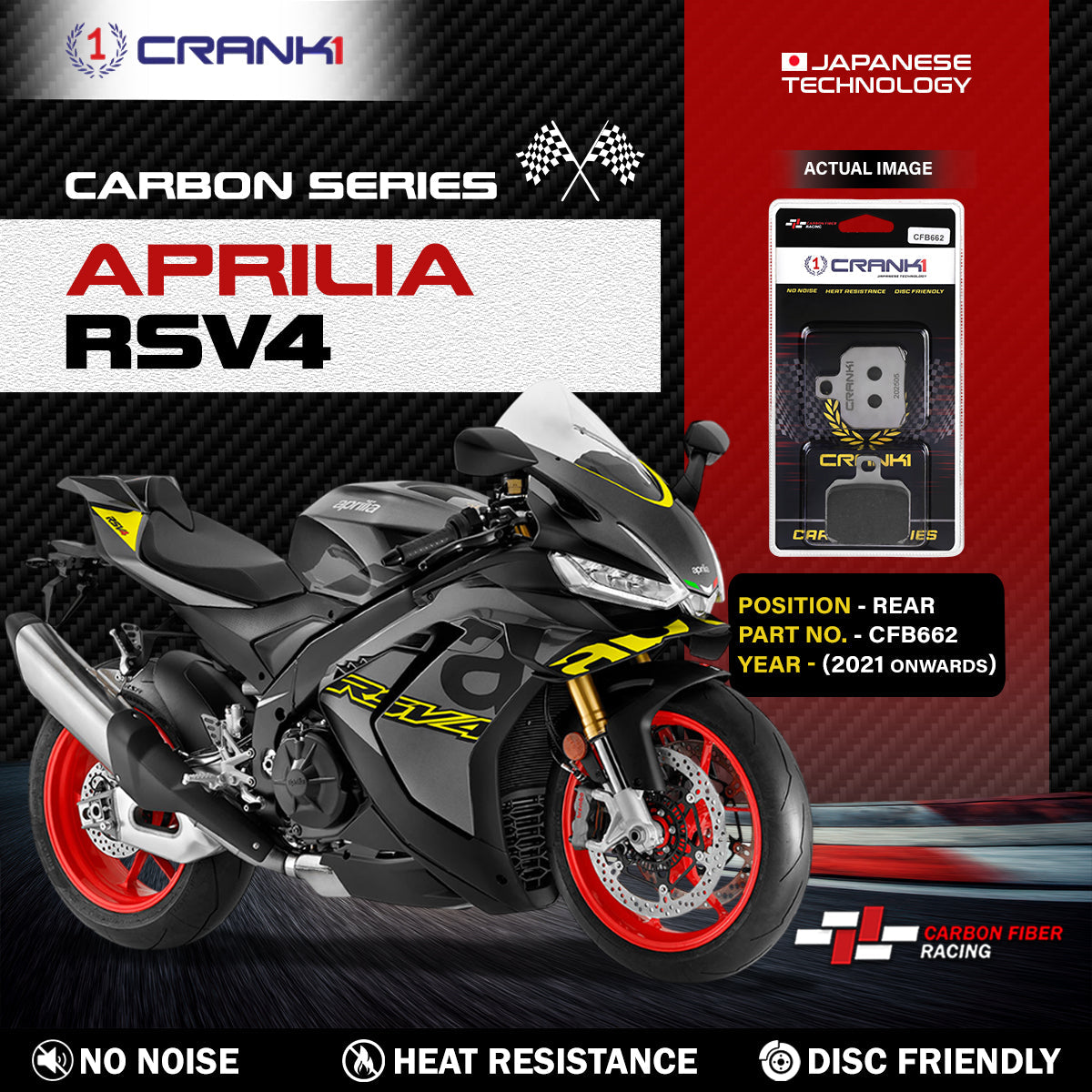Crank1 Carbon Brake Pads For Aprilia RSV4 (2021 Onwards) - Rear - CFB662