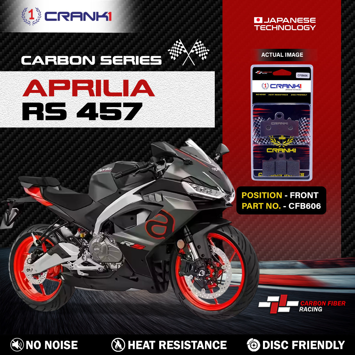 Crank1 Carbon Brake Pads For Aprilia RS 457 - Front - CFB606