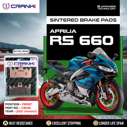 Crank1 Sintered Brake Pads For Aprilia RS 660 (2021 Onwards) - Front - CB036 - 2 Sets