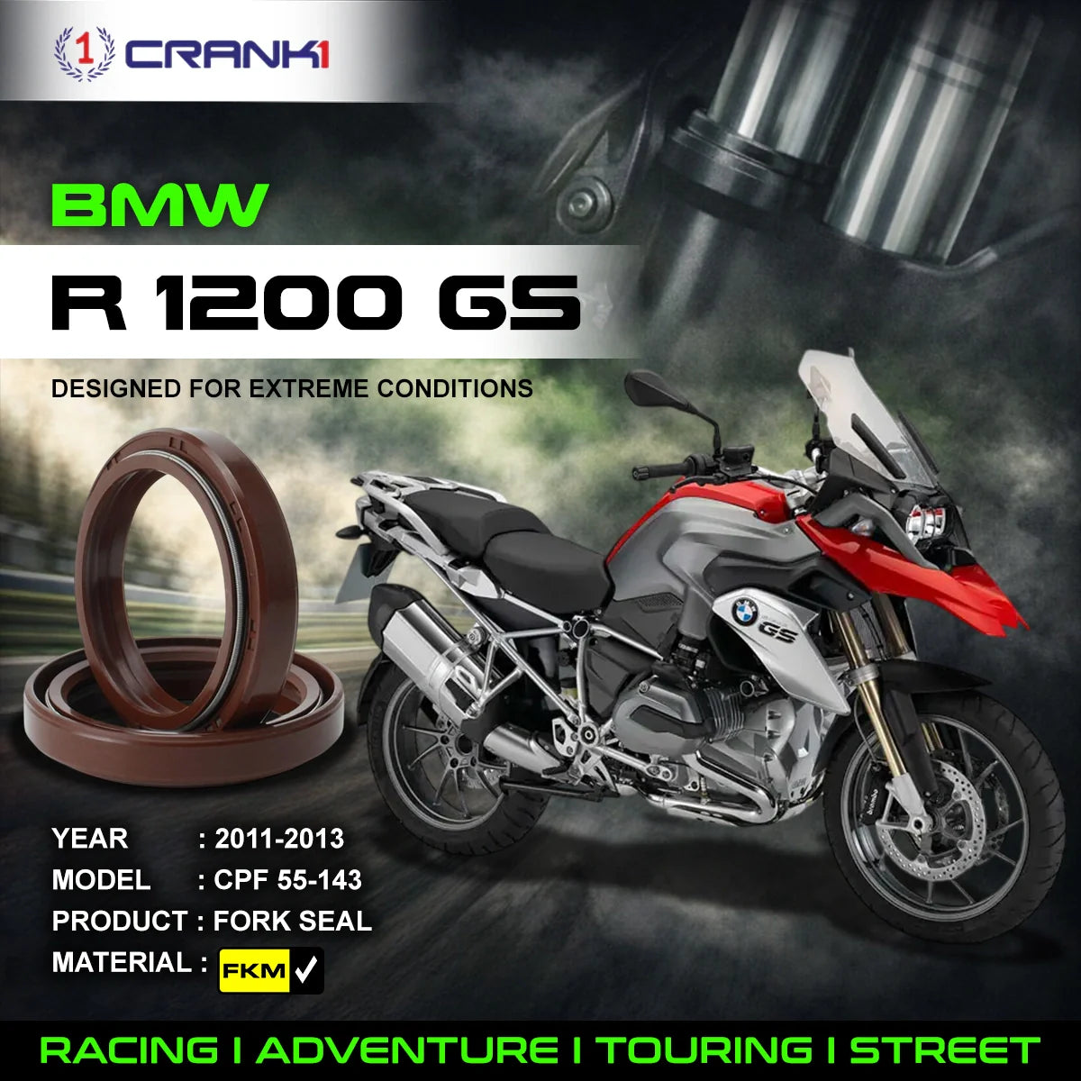 Crank1 Fork Oil Seals Pair For BMW R 1200 GS (2011-2013) - CPF55-143