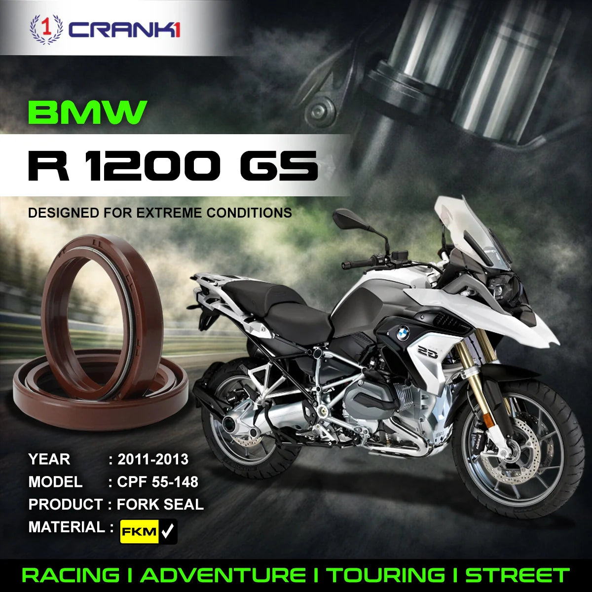 Crank1 Fork Oil Seals Pair For BMW R 1200 GS (2011-2013) - CPF55-148