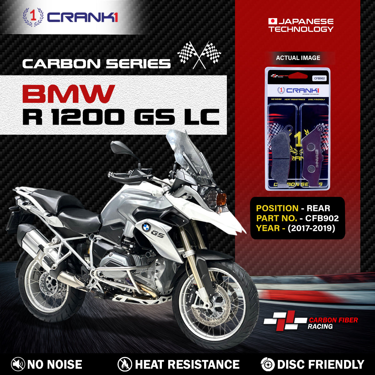 Crank1 Carbon Brake Pads For BMW R 1200 GS LC (2017-2019) - Rear - CFB902