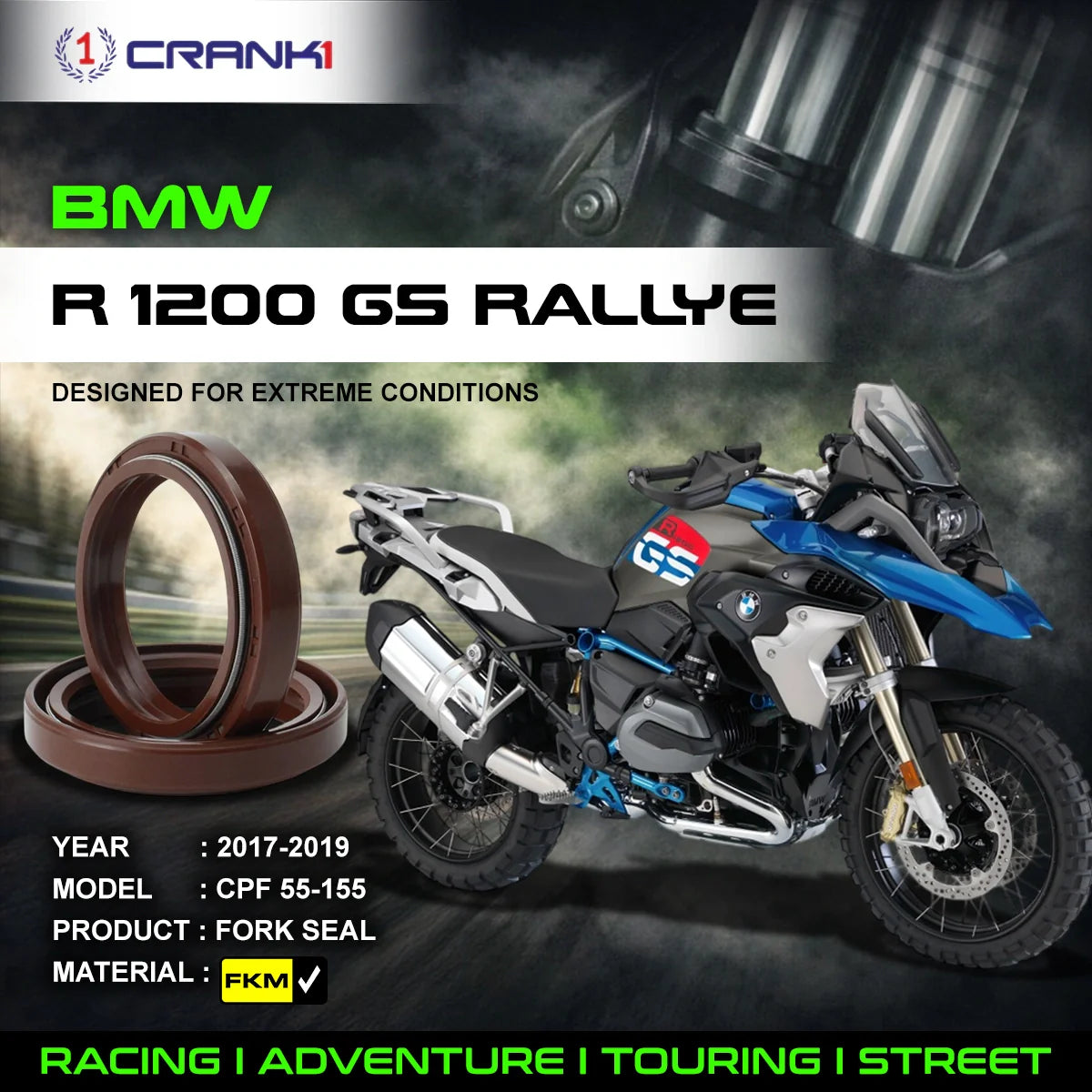 Crank1 Fork Oil Seals Pair For BMW R 1200 GS Rallye (2017-2019) - CPF55-155