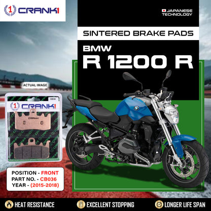Crank1 Sintered Brake Pads For BMW R 1200 R (2015-2018) - Front - CB036 - 2 Sets