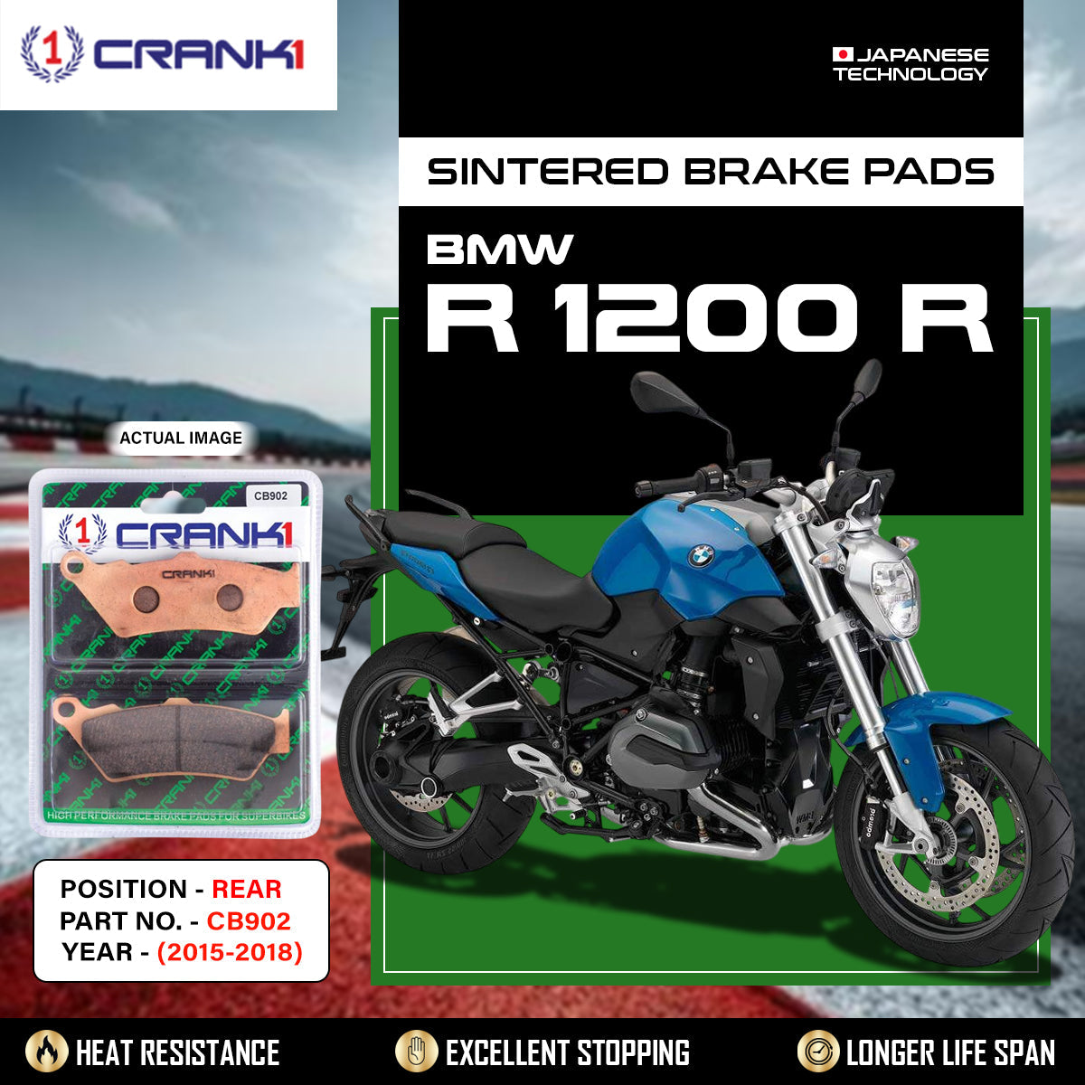 Crank1 Sintered Brake Pads For BMW R 1200 R (2015-2018) - Rear - CB902