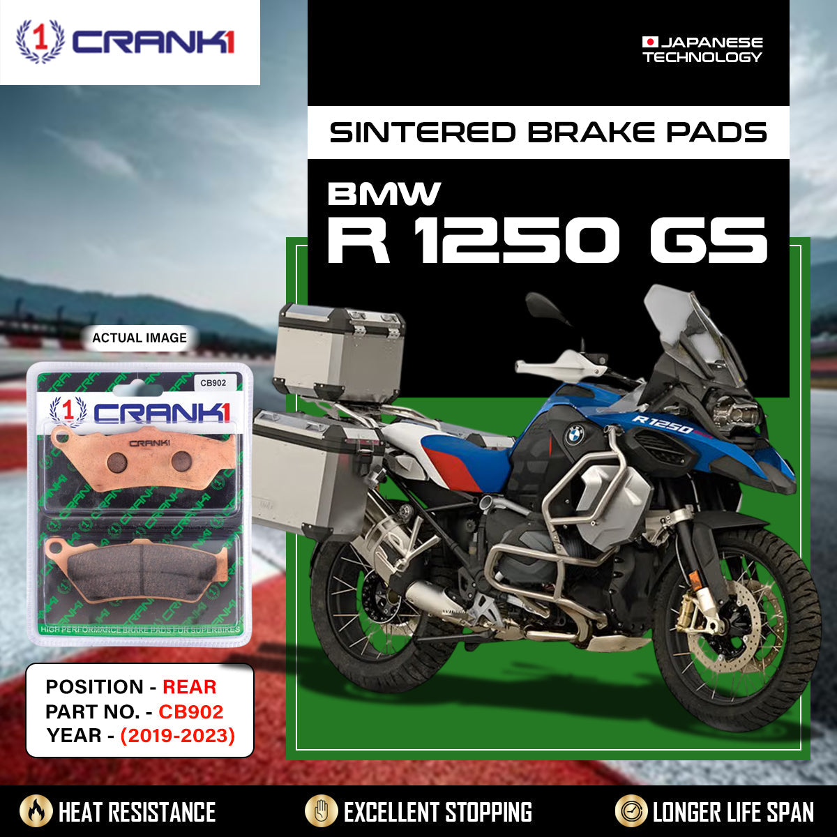 Crank1 Sintered Brake Pads For BMW R 1250 GS (2019-2023) - Rear - CB902