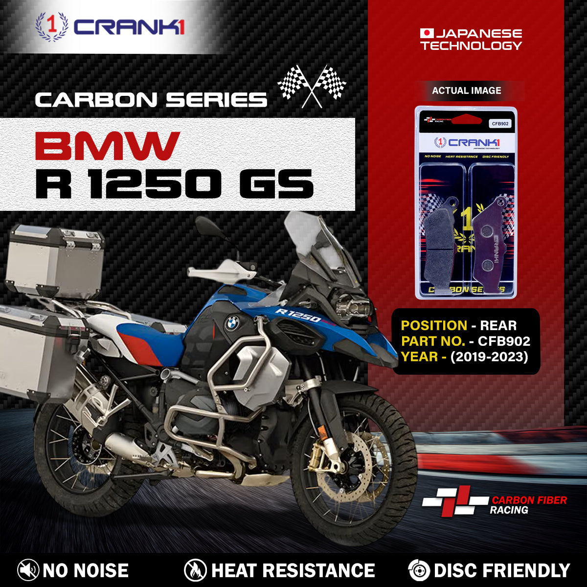 Crank1 Carbon Brake Pads For BMW R 1250 GS (2019-2023) - Rear - CFB902