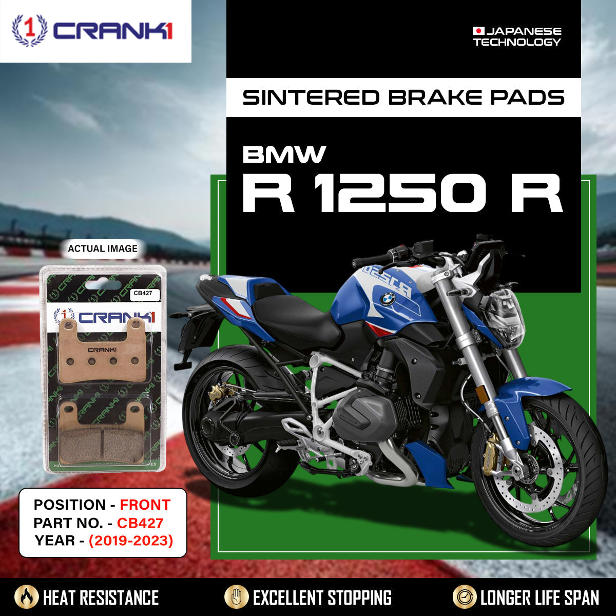 Crank1 Sintered Brake Pads For BMW R 1250 R (2019-2023) - Front - CB427 - 2 Sets Required