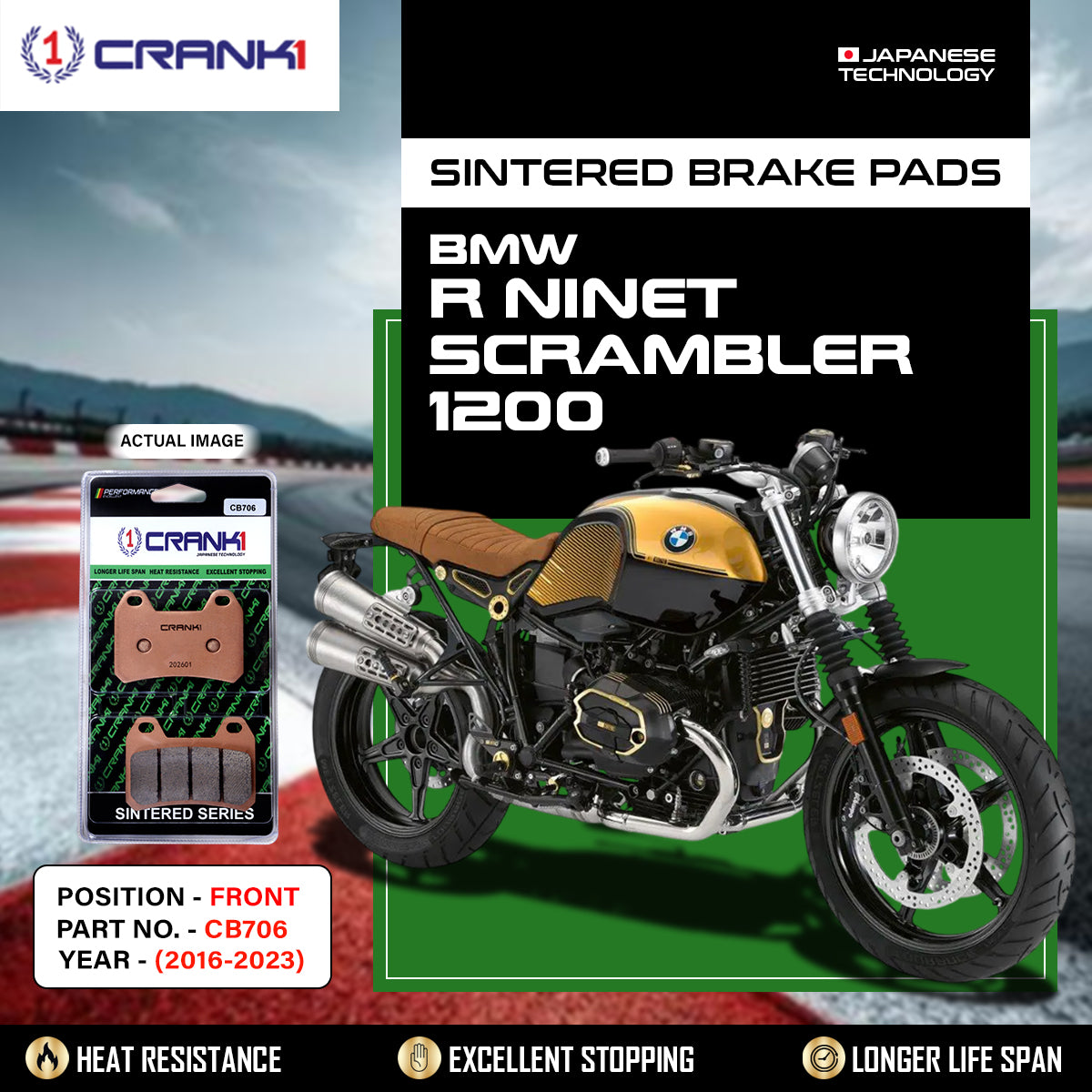 Crank1 Sintered Brake Pads For BMW R nineT Scrambler 1200 (2016-2023) - Front - CB706 - 2 Sets