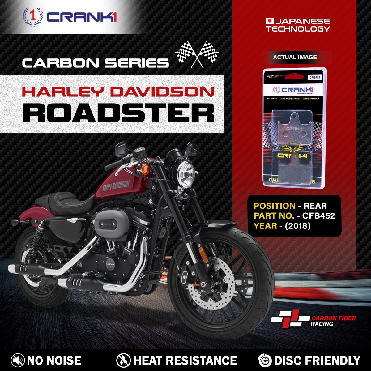 Crank1 Carbon Brake Pads For Harley Davidson Roadster (2018) - Rear - CFB452