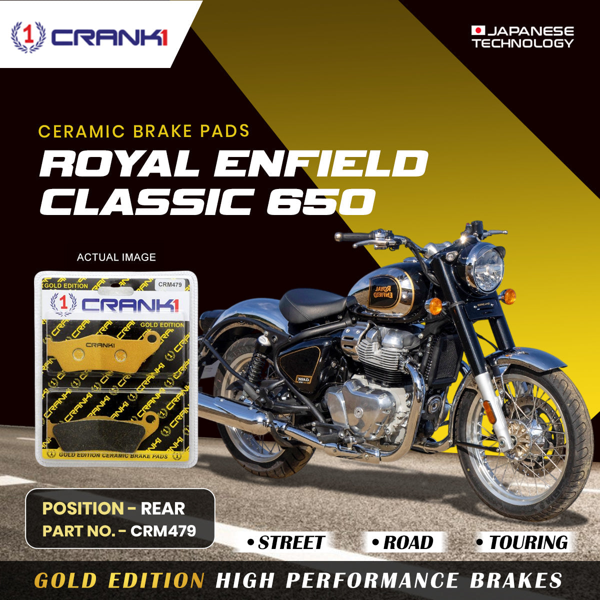 Crank1 Ceramic Brake Pads For Royal Enfield Classic 650 - Rear - CRM479